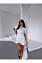 Women's Ecru Polo Collar Stripe Detailed Short Sleeve Two-Piece Set - 4