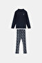 Dark Navy Blue Heart Printed Girls' Camisole Top and Bottom Set - 2