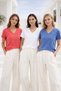 Women's 3-Pack Blue-White-Pink Soft Textured Interlock V-Neck T-Shirt - 3
