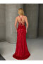 Lycra Sequin Embroidery Low-Cut Maxi Dress Red Cl9689 - 5