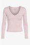 Organic Cotton Pink Ribbed Women's Long Sleeve V-Neck Blouse - 3