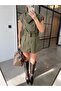 Draped Collar Padded Belted Jumpsuit Khaki - 3