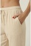 Ecru 100% Cotton Muslin Trousers - Elastic Waist, Lace-Up, Narrow Leg, Anti-Sweat Summer Women's Trousers - 4