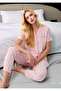 Stripe Detailed Modal & Cotton Short Sleeve Shirt Pajama Set (with Teddy Bear Keychain Gift) - 2