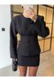 Belden Oturtmali Pleated Jacket Skirt Suit Black - 2
