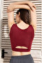 Comfort-Fit Active Geometric Print Crop Top in Maroon - 5