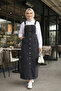 Women's Black Denim Salopet with Adjustable Straps and Buttoned Pockets