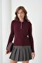 Women's Shirt Collar Buttoned Ribbed Slim Knit Sweater