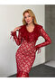 Lace Fabric Lined Maxi Dress Burgundy - 6
