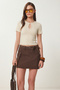 Cut Out Detailed Cropped Ribbed Knitted Blouse Lex0008 Cream - 3