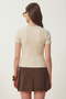 Cut Out Detailed Cropped Ribbed Knitted Blouse Lex0008 Cream - 6