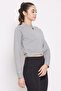 Comfort-Fit Active Crop Sweatshirt in Melange Grey with Reflective Logo - 4