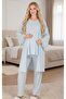 New Season Blue Elegant Lace Embroidered Long Sleeve Design Maternity Pajama Set - 6