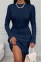 Women's Burgundy Knitwear Knee-Length Dress – Crew Neck, Long Sleeve, Slim Fit - 2