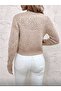 Diamond Pattern Buttoned Lace-Like Knit Crew Neck Mid-Length 100% Cotton Women's Cardigan - 5