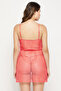 Sheer Padded Babydoll with Matching G-String in Peach Colour - Lace - 5