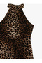 Women'S Beige Design Midi Dress - 3