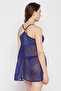 Chic Basic Sheer Padded Babydoll with Matching G-String in Navy - Georgette - 4