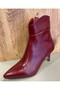 Women's Burgundy Leather 6 cm Heeled Boots - 2