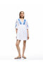 Women'S Blue Design V Neck Dress