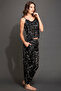 Plush Satin Printed Top & Pyjama Set in Black - 4