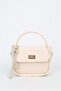 Women's Cream Gold Lock and Charm Detailed Adjustable Strap Shoulder and Crossbody Bag Mina