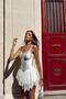 Women's White Satin Fabric Tulle Skirt Mini Length Suspender Dress - 3