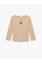 Teddy Bear Embroidered Long Sleeve Crew Neck Cotton T-Shirt
