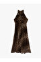 Women'S Beige Design Midi Dress - 2