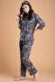 Printed Button Down Shirt & Pyjama Set in Black - Satin - 2