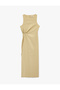 Women'S Beige Ruched Midi Dress