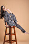 Printed Button Down Shirt & Pyjama Set in Black - Satin - 4