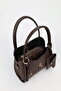 Women's Coffee Charm and Wallet Detailed Three-Compartment Detachable Makeup Bag Hand and Shoulder Bag Lux - 6