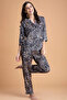 Printed Button Down Shirt & Pyjama Set in Black - Satin - 3