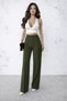 Women's Khaki Green Modal Fabric High Waist Palazzo Trousers