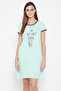 Text Print Short Nightdress in Mint Green - 100% Cotton - 2
