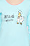 Graphic & Text Print Short Nighty in Sky Blue - 100% Cotton - 6