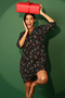 Christmas Print Short Hooded Dress in Black - Rayon - 2