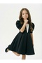 Girl's Black Balloon Sleeve Special Occasion Dress with White Trim - 2