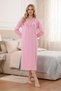 New Season Pink Long Sleeve Button Detailed 100% Cotton Stylish Lace Large Size Nightgown - 2