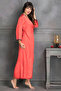 2 Pc Set in Coral Red - Long Nighty & Robe - Satin - 7