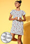Graphic Print Short Nighty in White - 100% Cotton