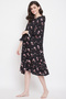 Pretty Florals Mid Length Nightdress in Black- Cotton Rich - 4