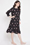 Pretty Florals Mid Length Nightdress in Black- Cotton Rich - 3