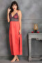 2 Pc Set in Coral Red - Long Nighty & Robe - Satin - 2
