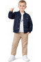 Boy's Quilted Snap Closure Jacket, Long Sleeve T-Shirt and Trousers, Navy Blue Color Three-Piece Set - 2