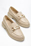Women's Beige Patent Leather Buckled Thick Sole Loafers Shoes - 2