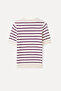 Women's Ecru Fitted Striped Short Sleeve Knit Sweater - 5