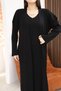 V-Neck Thin Straps Ribbed Ankle-Length Dress U Shawl Collar Long Sleeve Ankle-Length Cardigan Knitwear Two-Piece Set - 6