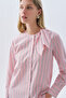 Women's Pink Striped Bow Detailed Long Sleeve Shirt - 3